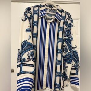 Women’s Express Blue and White Paisley Striped Shirt